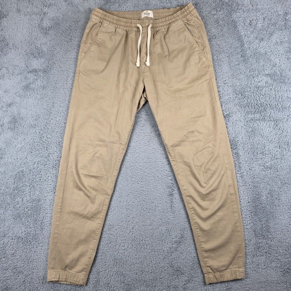 Marine Layer Saturday Stretch Pants Mens Large Khaki Tan Drawstring Joggers EUC